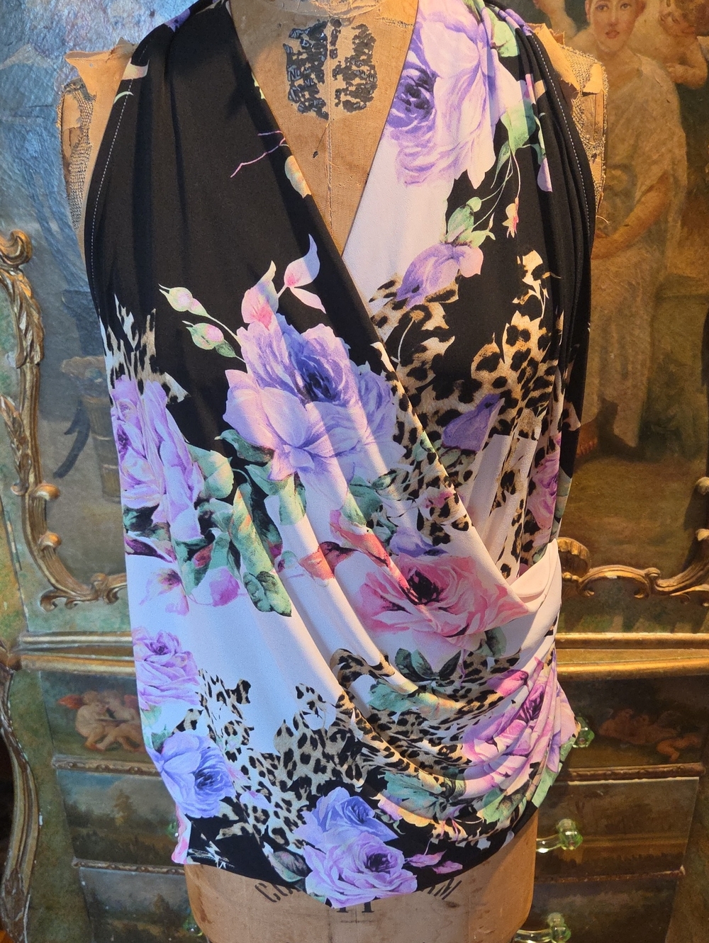 Venus grail Floral & Leopard Wrap-Front Halter Top Sz 1X